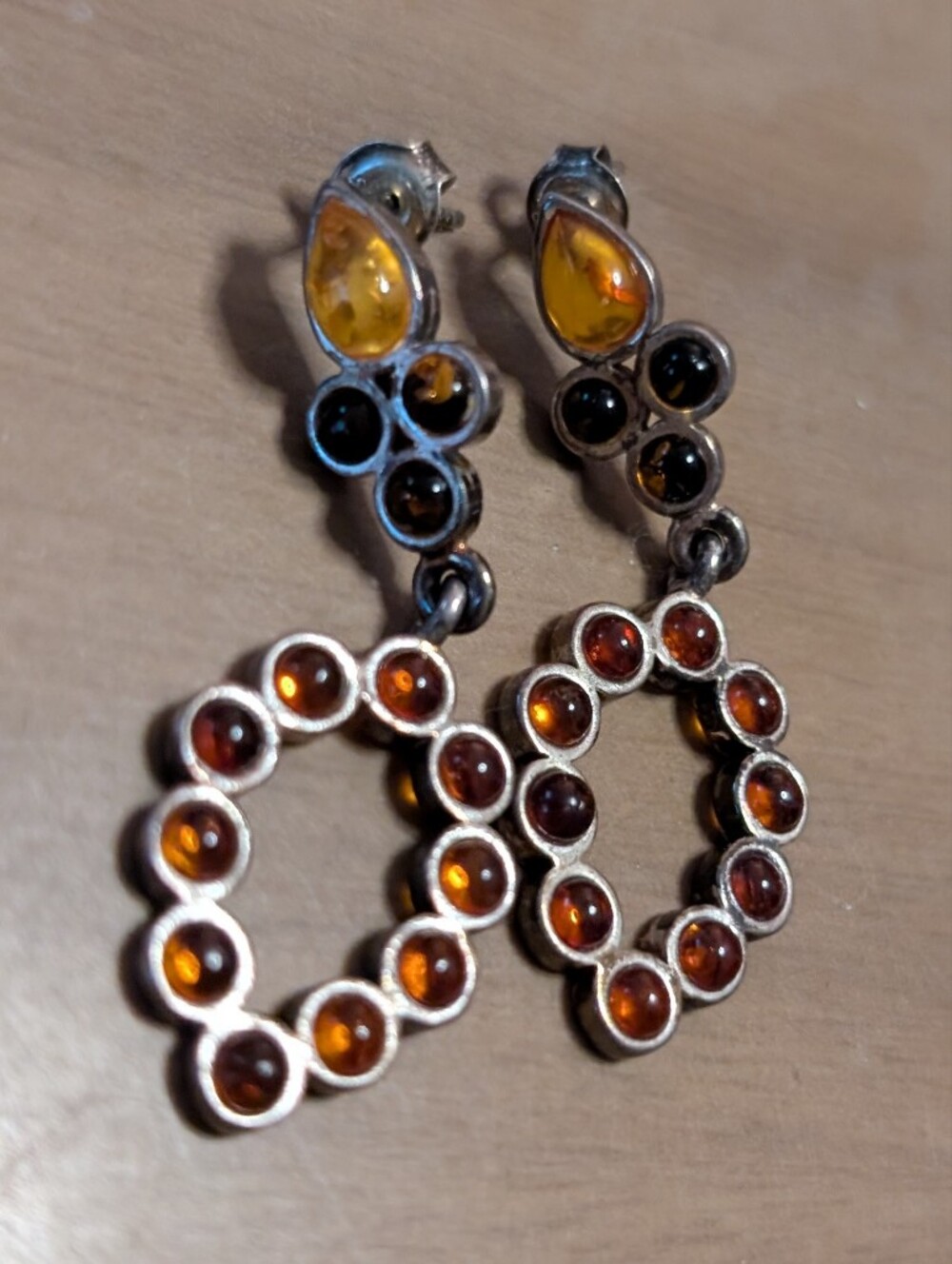 Vintage Sterling Silver Amber Earrings